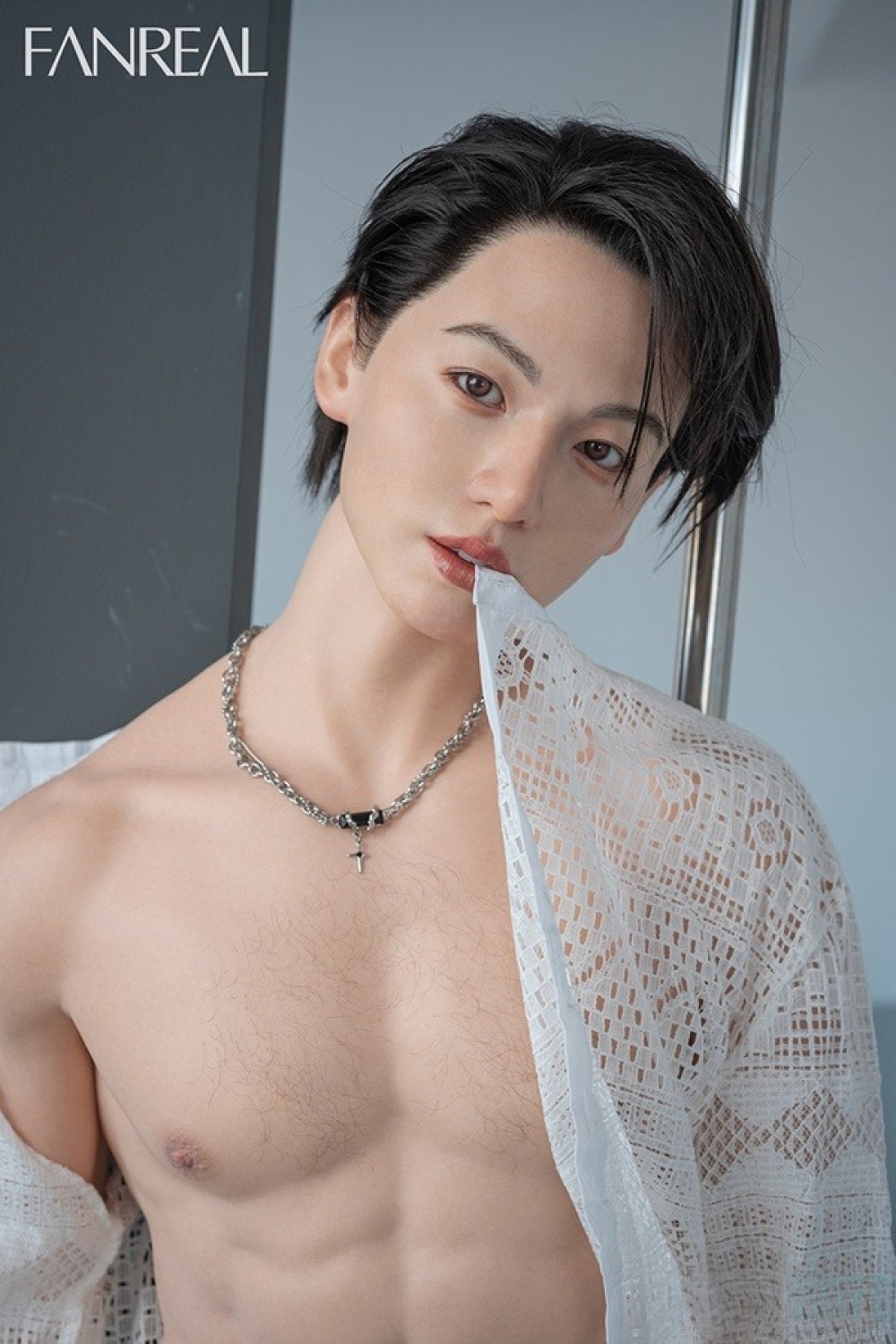 FANREAL 173cm 35Kg Kevinヘッド 男性ドール 一体式ペニス 筋肉タイプ 掲載画像は硬めシリコンヘッド リアルメイク付き フルシリコン製ラブドール